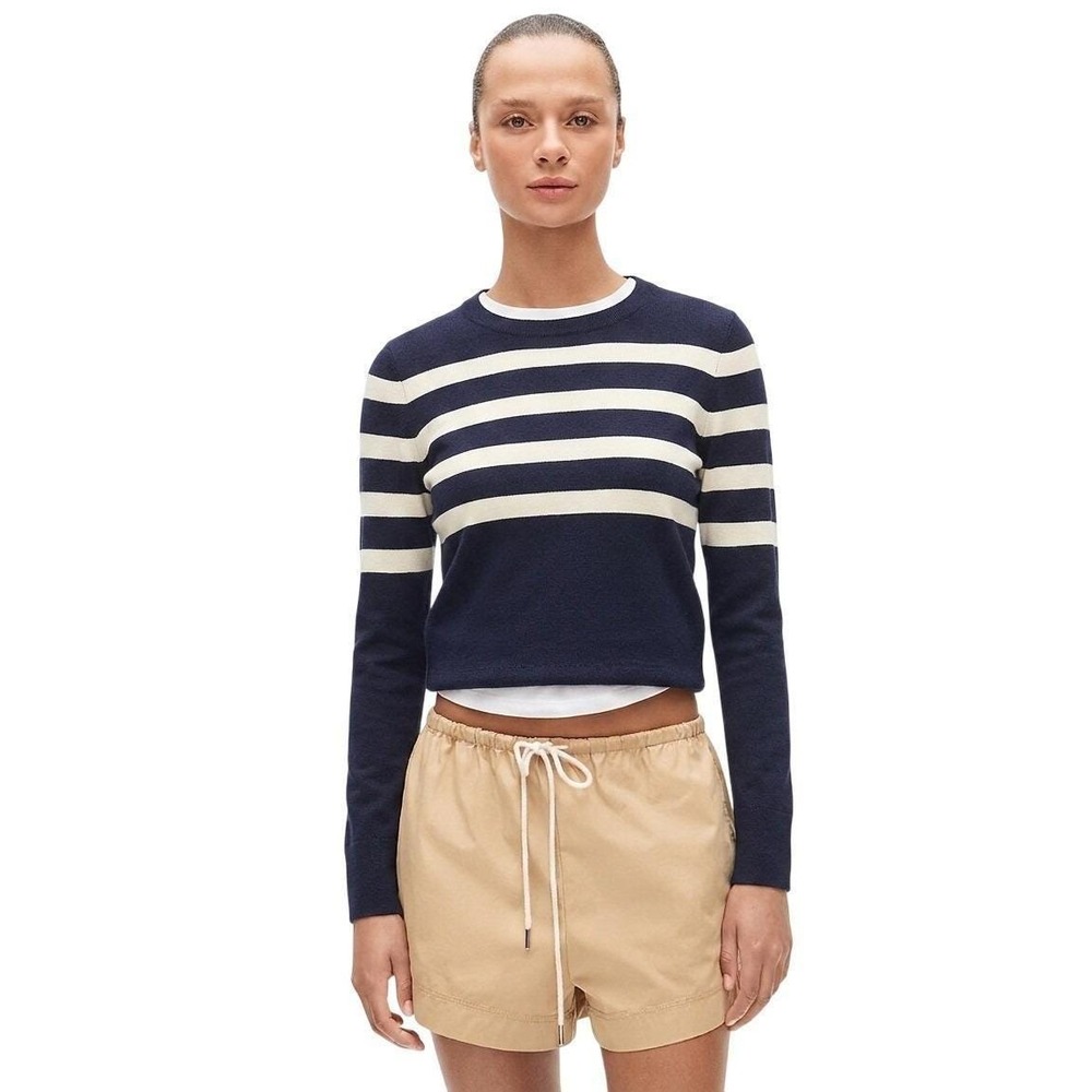 J.Crew Relax Fit Merino Wool Crewneck Stripe Sweater Women XL Navy Sailor Preppy